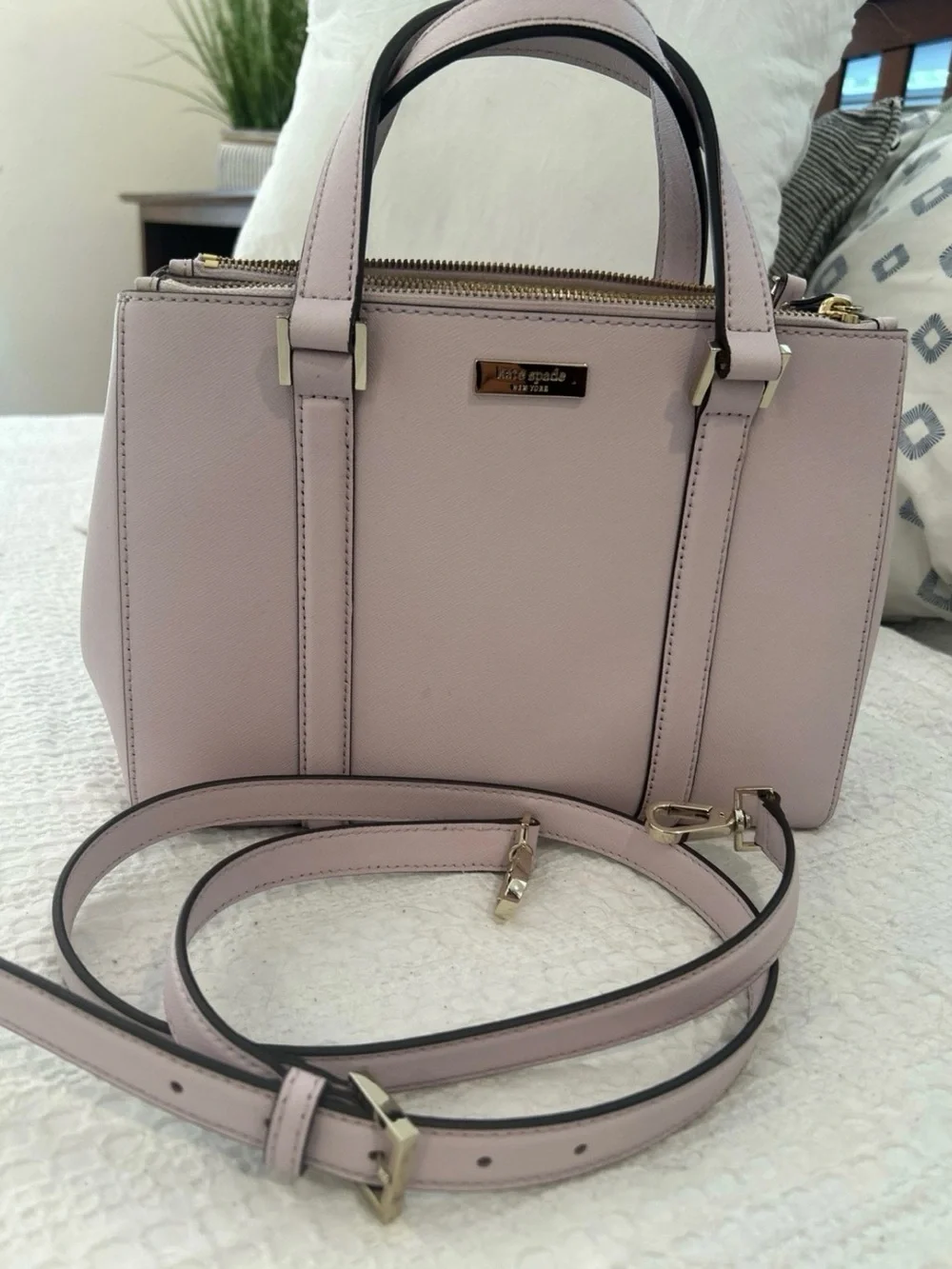 kate spade Pale Pink Structured Satchel with Gold Hardware
